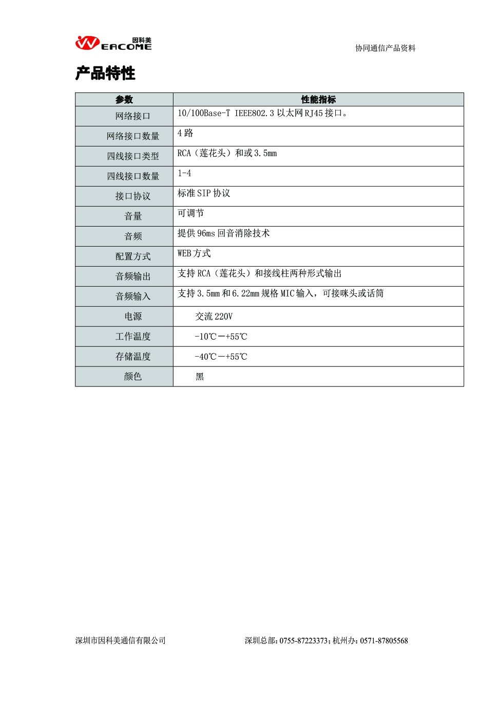 Collaborative Communication Product Manual 因科美通信官方网站